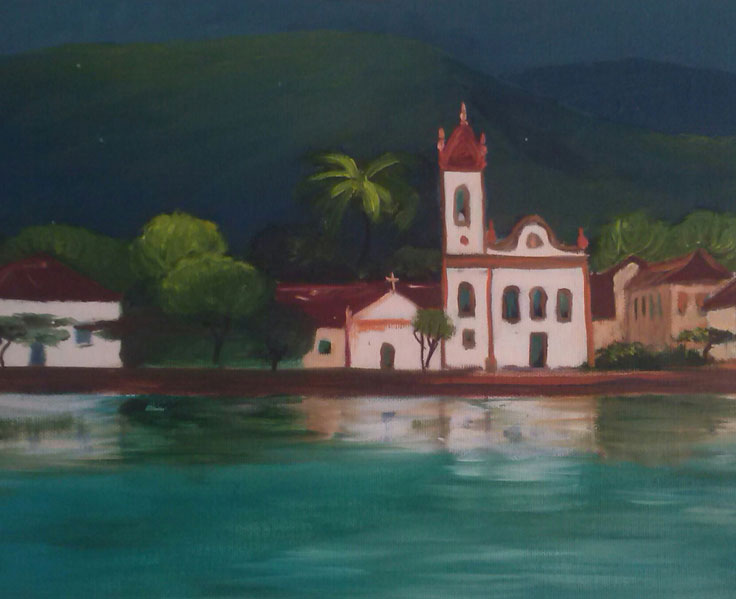 Peinture : L'église au bord du fleuve